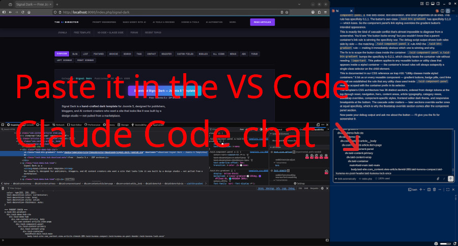 Debug output pasted into the VS Code Claude Code chat